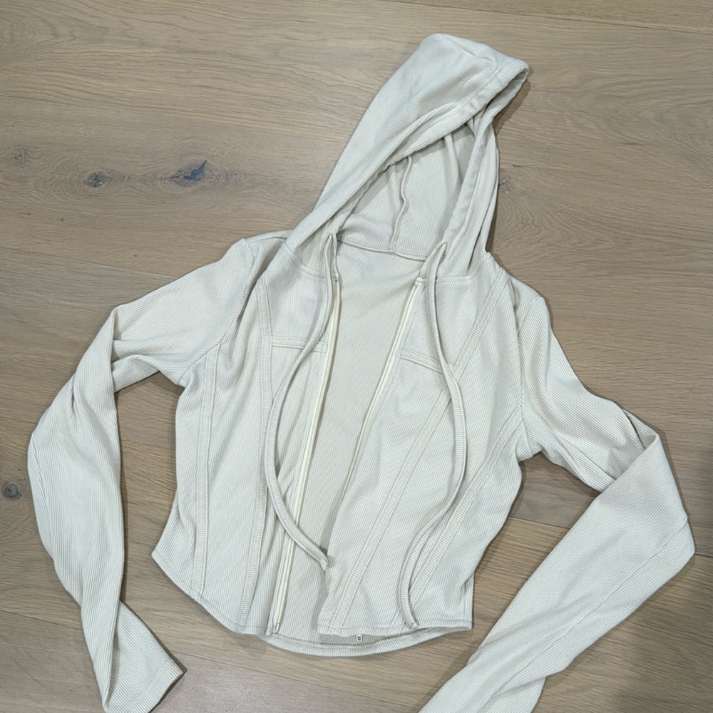 Cream cropped corset zip up